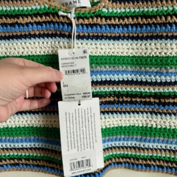 Frame Hand Crochet Tank Womens Large Green Blue White Brown Striped Knit Top - Picture 4 of 7